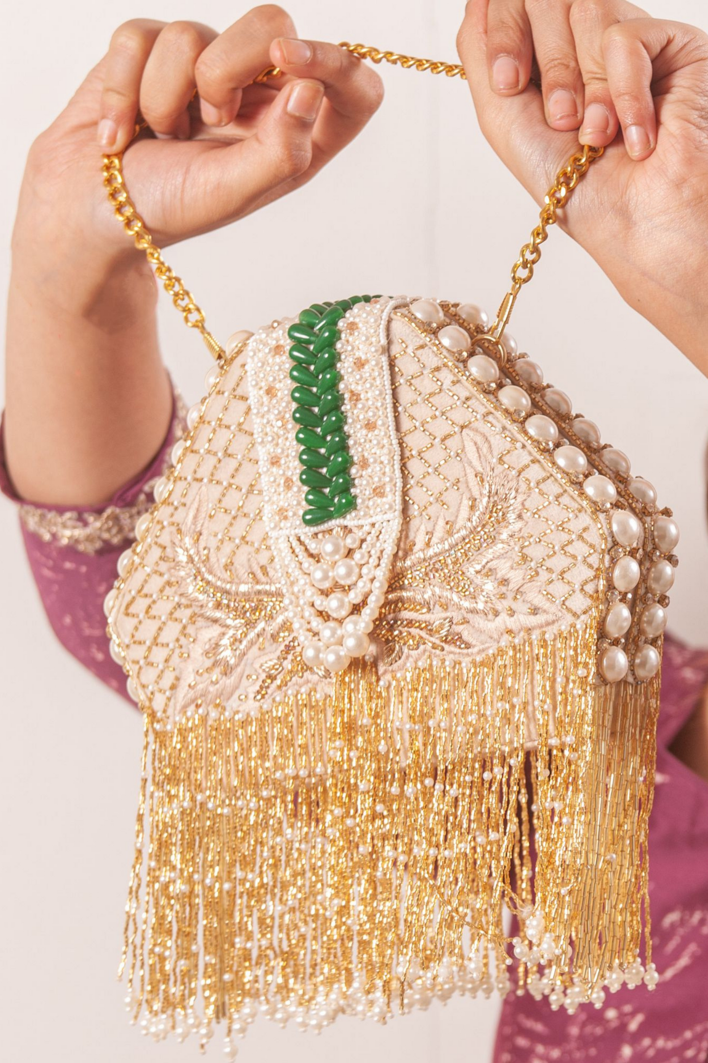 Beige & Gold Embellished Jodhpur Clutch