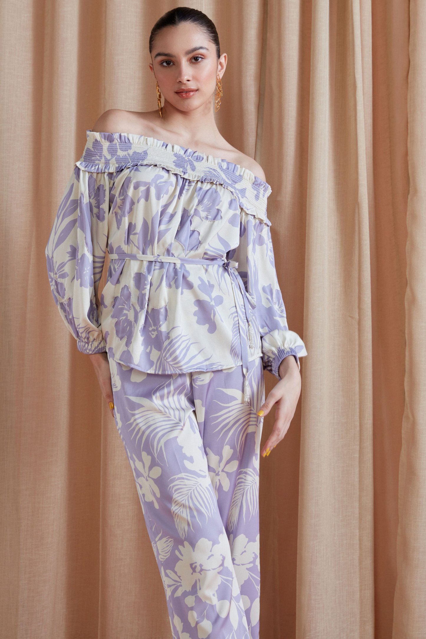 Florence Off Shoulder Top Set (Lilac)