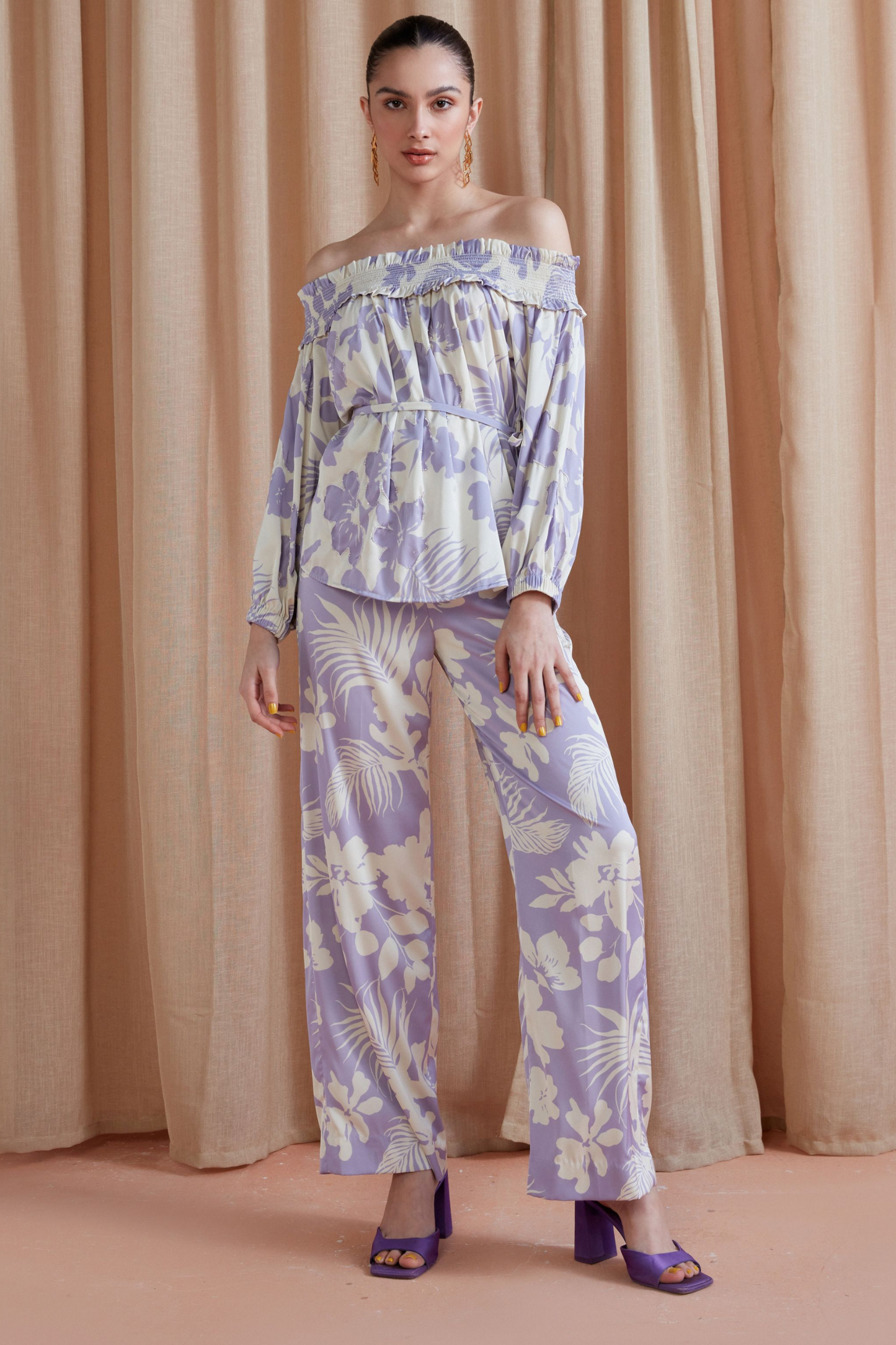 Florence Off Shoulder Top Set (Lilac)