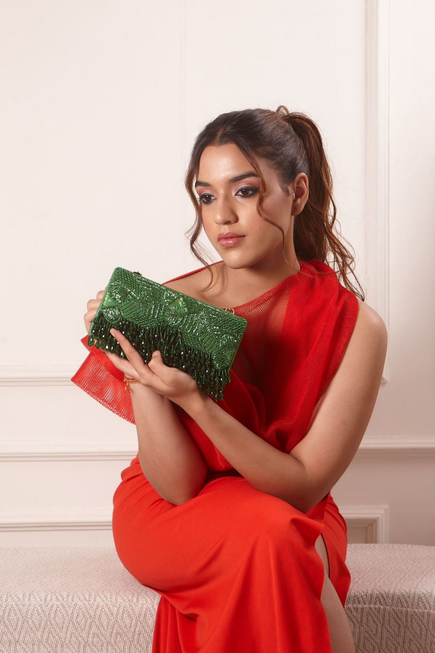 Green Beaded Evening Clutch