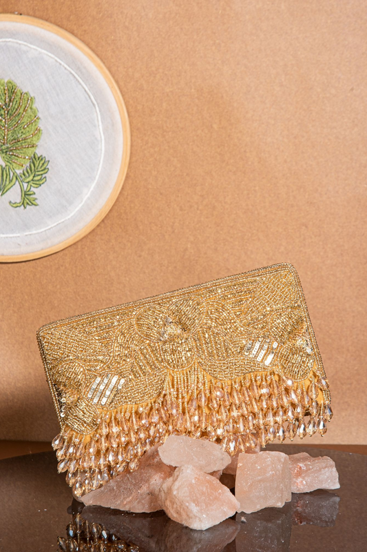 Golden Beaded Evening Clutch