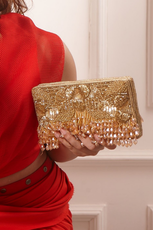 Golden Beaded Evening Clutch