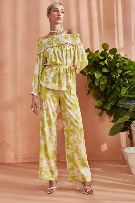 Florence Off Shoulder Top Set (Spring Green)